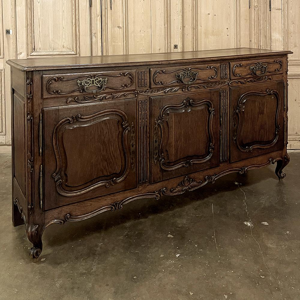 19th Century Country French Buffet ~ Argentier combines timeless provincial style with the convenience of drawers fully lined and formed to store all your silverware!  Hand-crafted and sculpted from dense, old-growth quarter-sawn oak, with a
