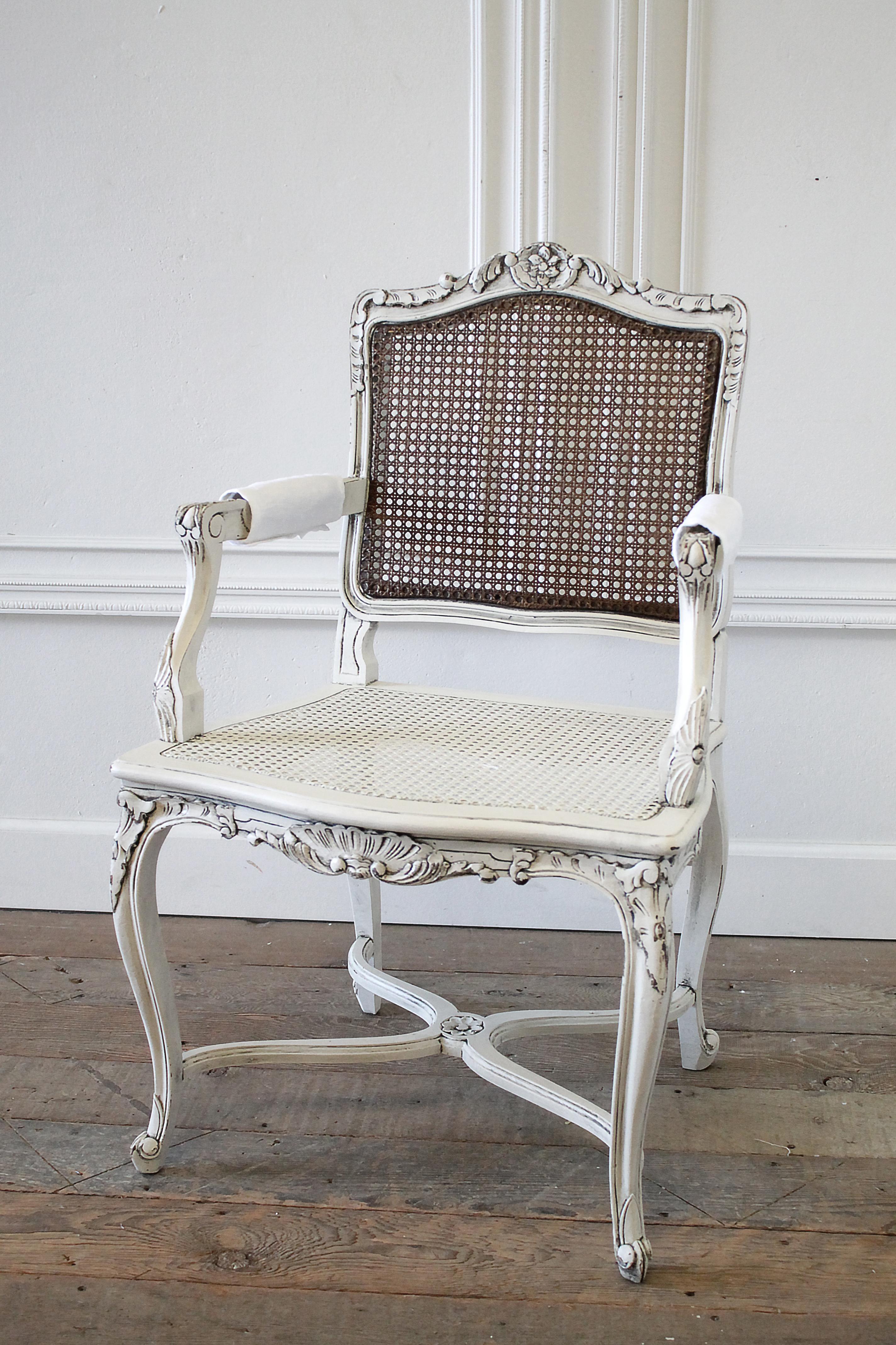 19th Century Country French Cane Back Chair with Linen Cushion 3