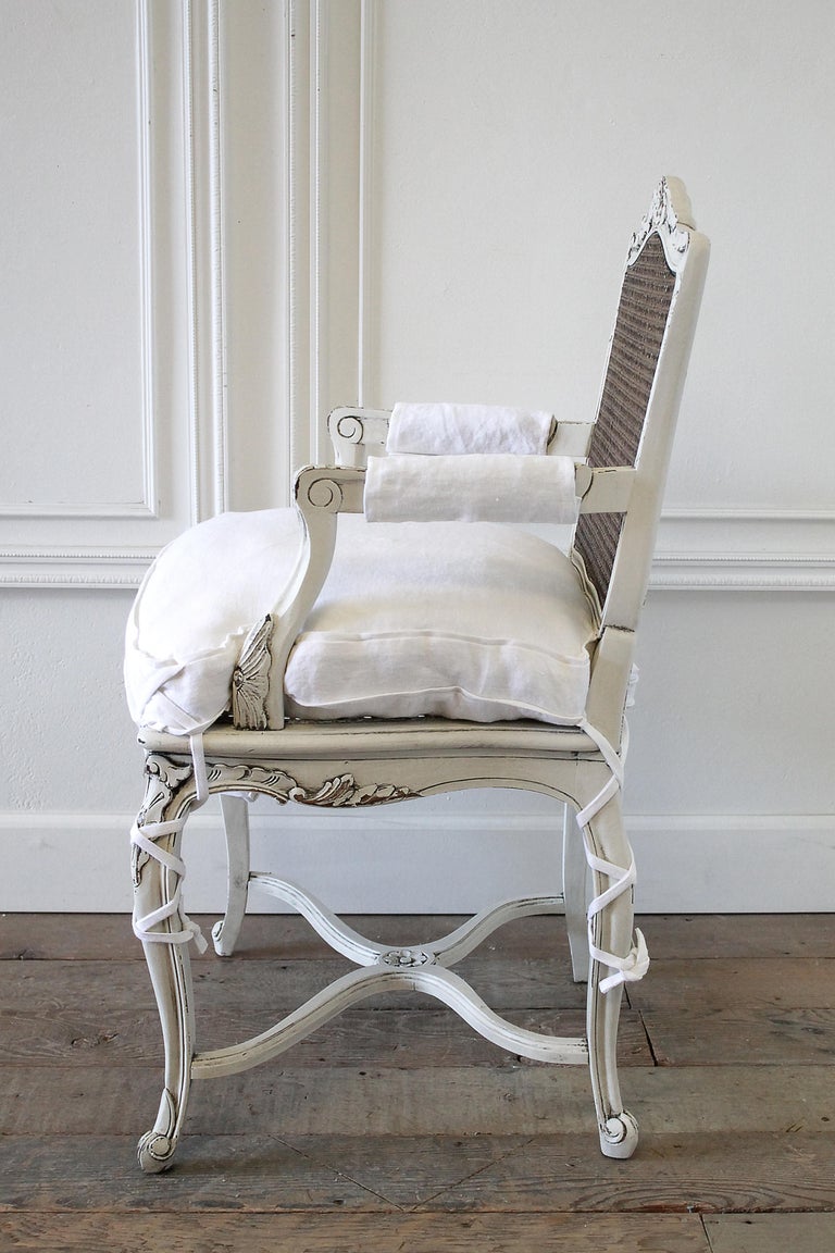 19th Century Country French Cane Back Chair with Linen ...