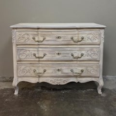 19th Century Country French Carved Oak Whitewashed Commode