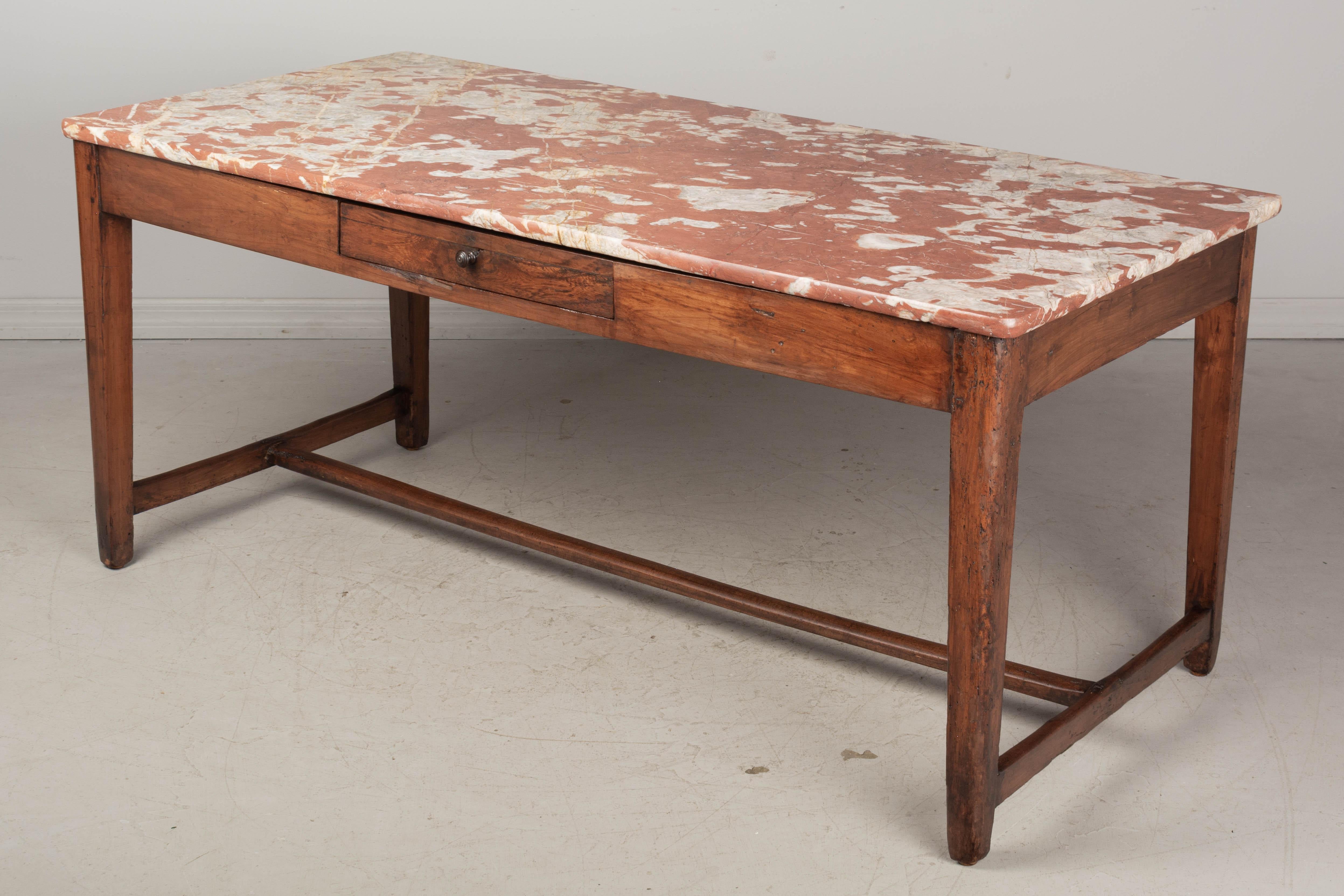 Hand-Crafted 19th Century Country French Center Table with Marble Top For Sale