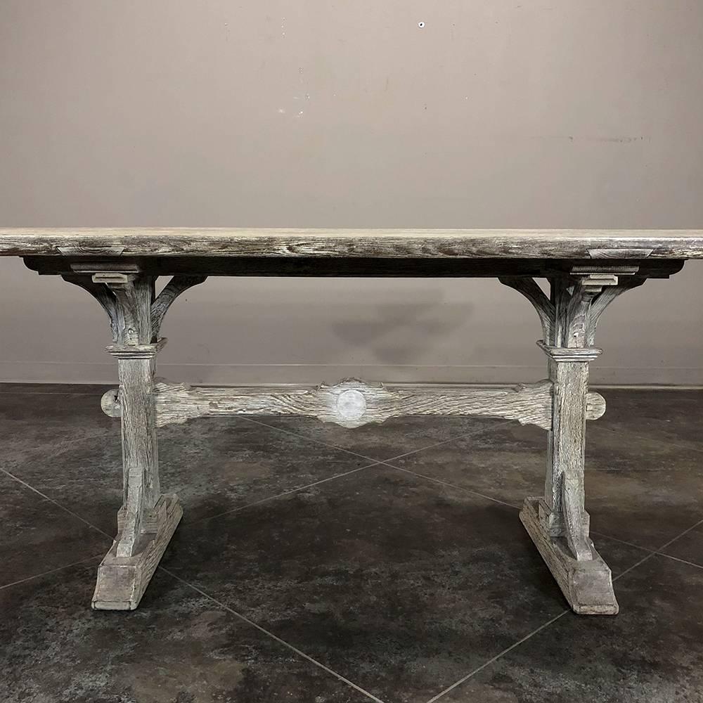 19th Century Country French Cerused Trestle Table In Good Condition In Dallas, TX
