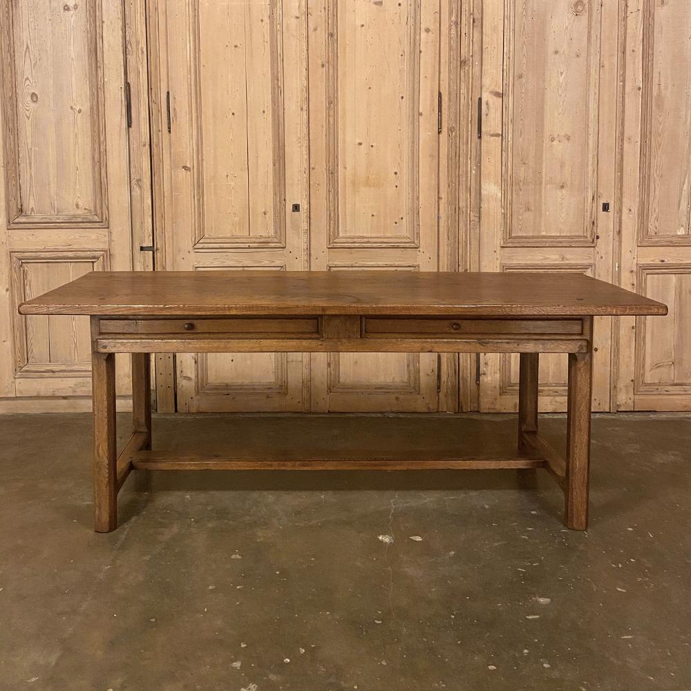 Hand-Crafted 19th Century Country French Desk, Farm Table with Sliding Drawers