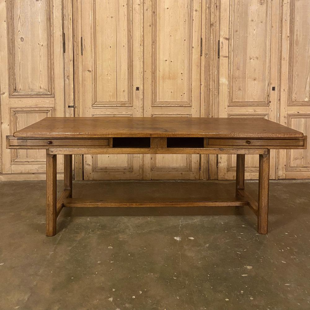 Elm 19th Century Country French Desk, Farm Table with Sliding Drawers