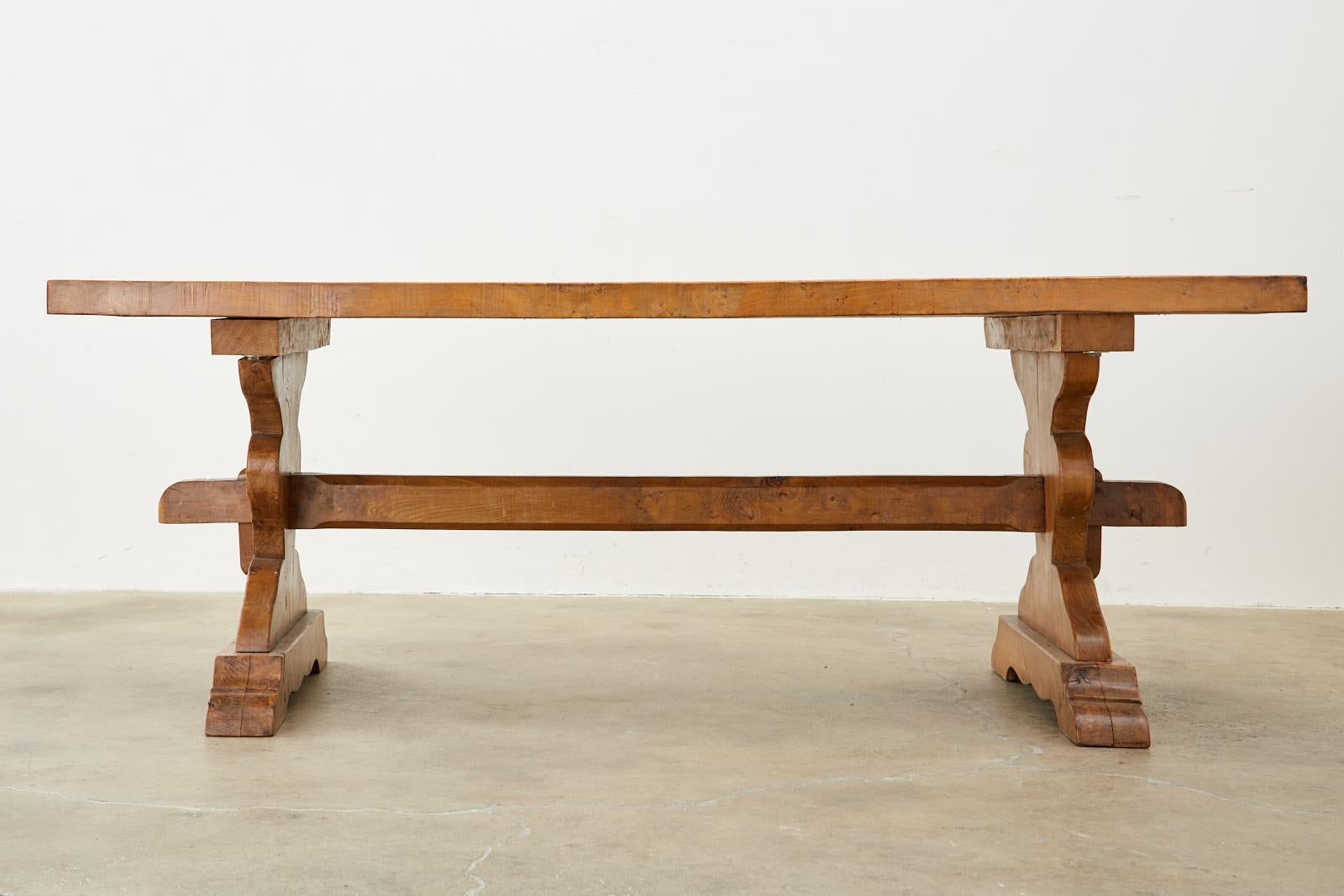 Hand-Crafted 19th Century Country French Elm Farmhouse Trestle Dining Table