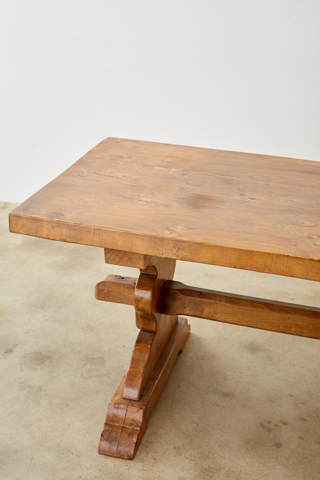 19th Century Country French Elm Farmhouse Trestle Dining Table 3