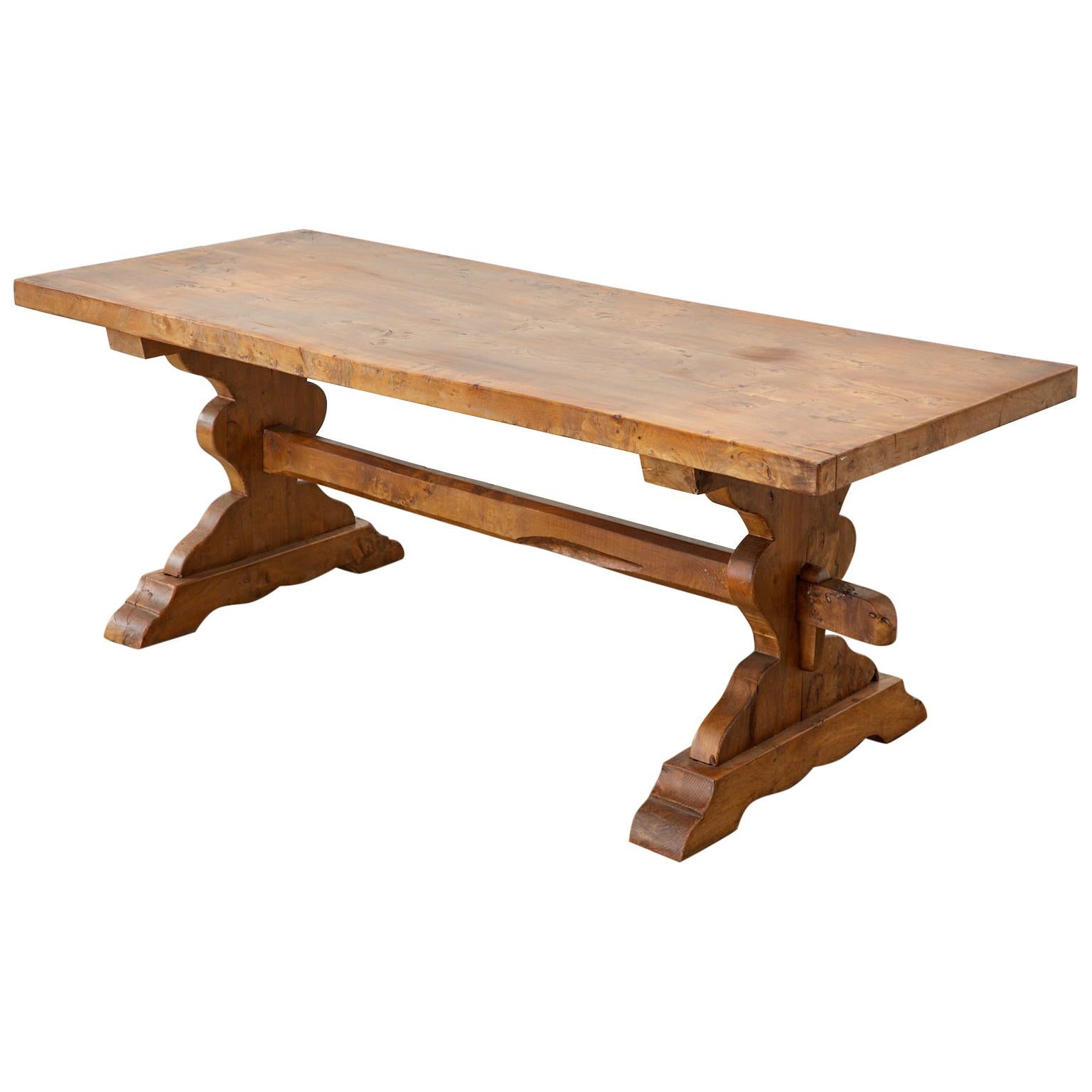 19th Century Country French Elm Farmhouse Trestle Dining Table
