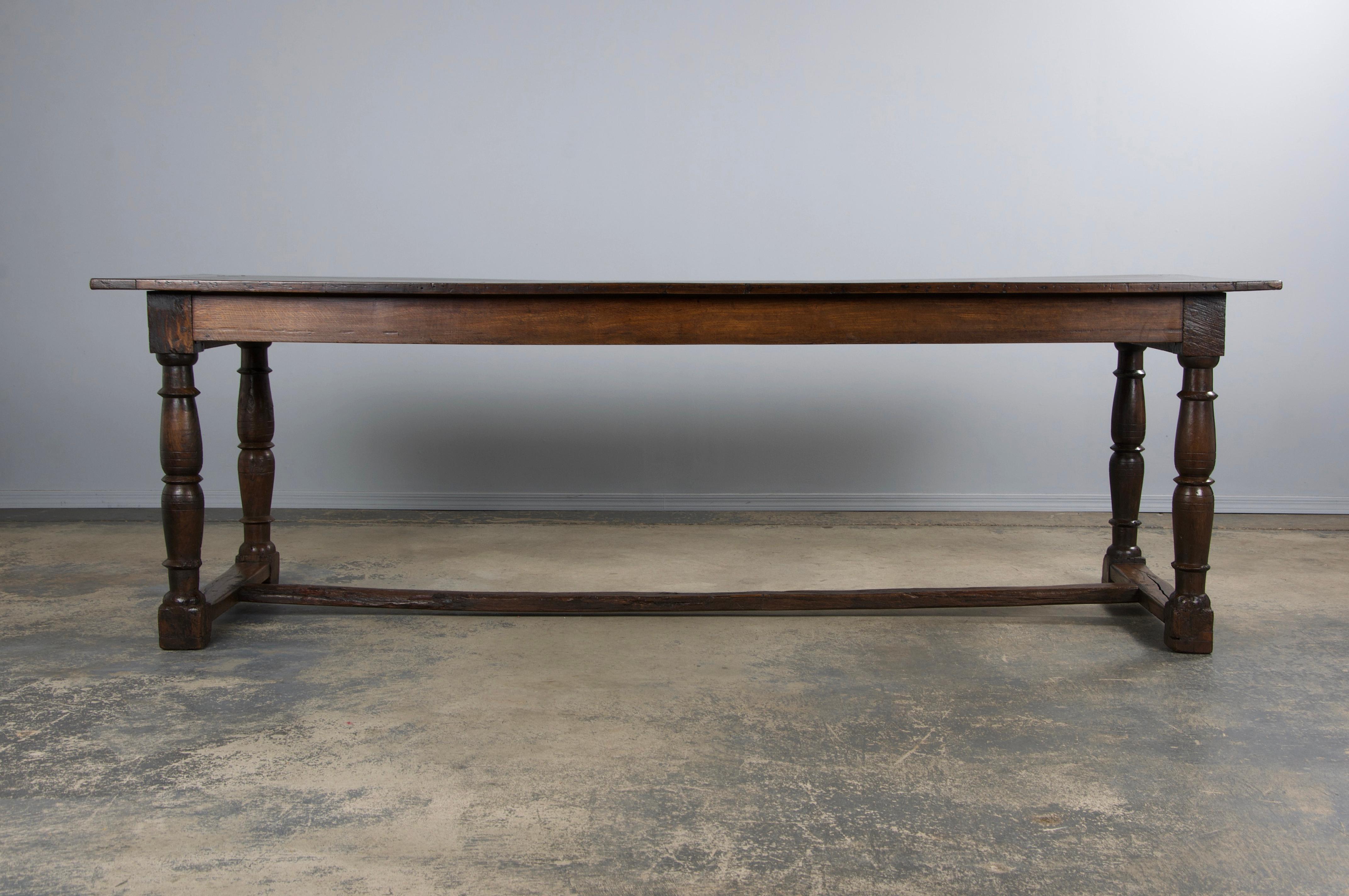 Hand-Carved 19th Century Country French Farmhouse Oak Trestle Dining Table
