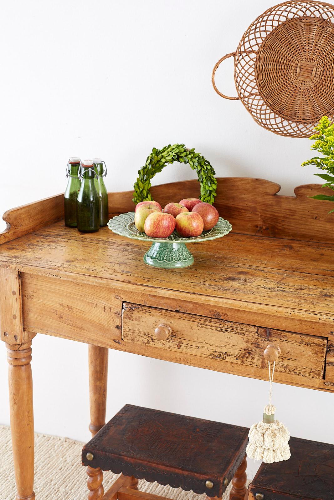 19th Century Country French Farmhouse Pine Server Sideboard In Distressed Condition In Rio Vista, CA