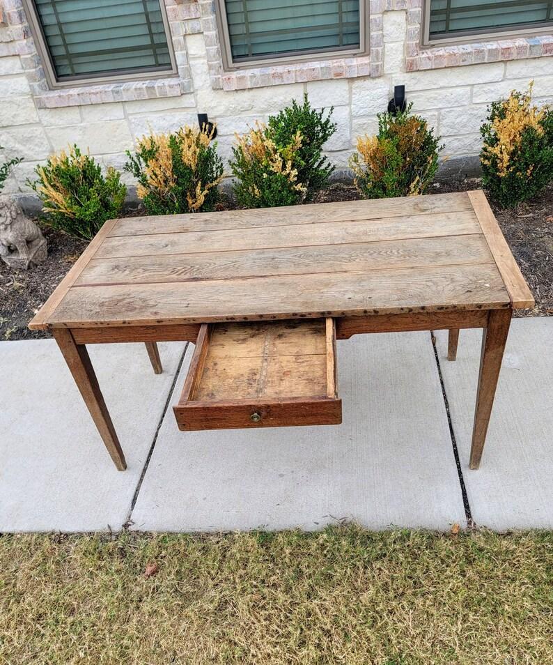 19th Century Country French Farmhouse Plank Top Table In Good Condition In Forney, TX