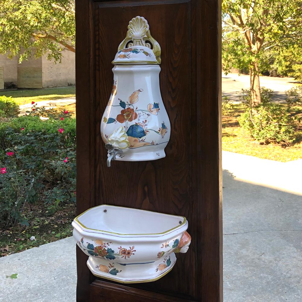 Hand-Crafted 19th Century Country French Fountain with Porcelain Reservoir and Basin For Sale