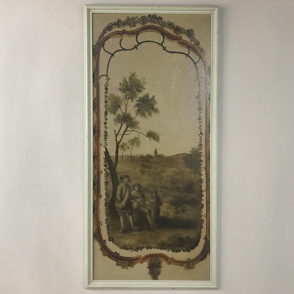 Hand-Painted 19th Century Country French Framed Painted Wall Panel