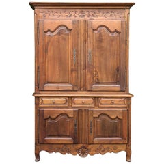 19th Century Country French Fruitwood Buffet a Deux Corps