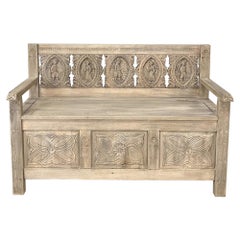 Antique 19th Century Country French Hall Bench from Brittany
