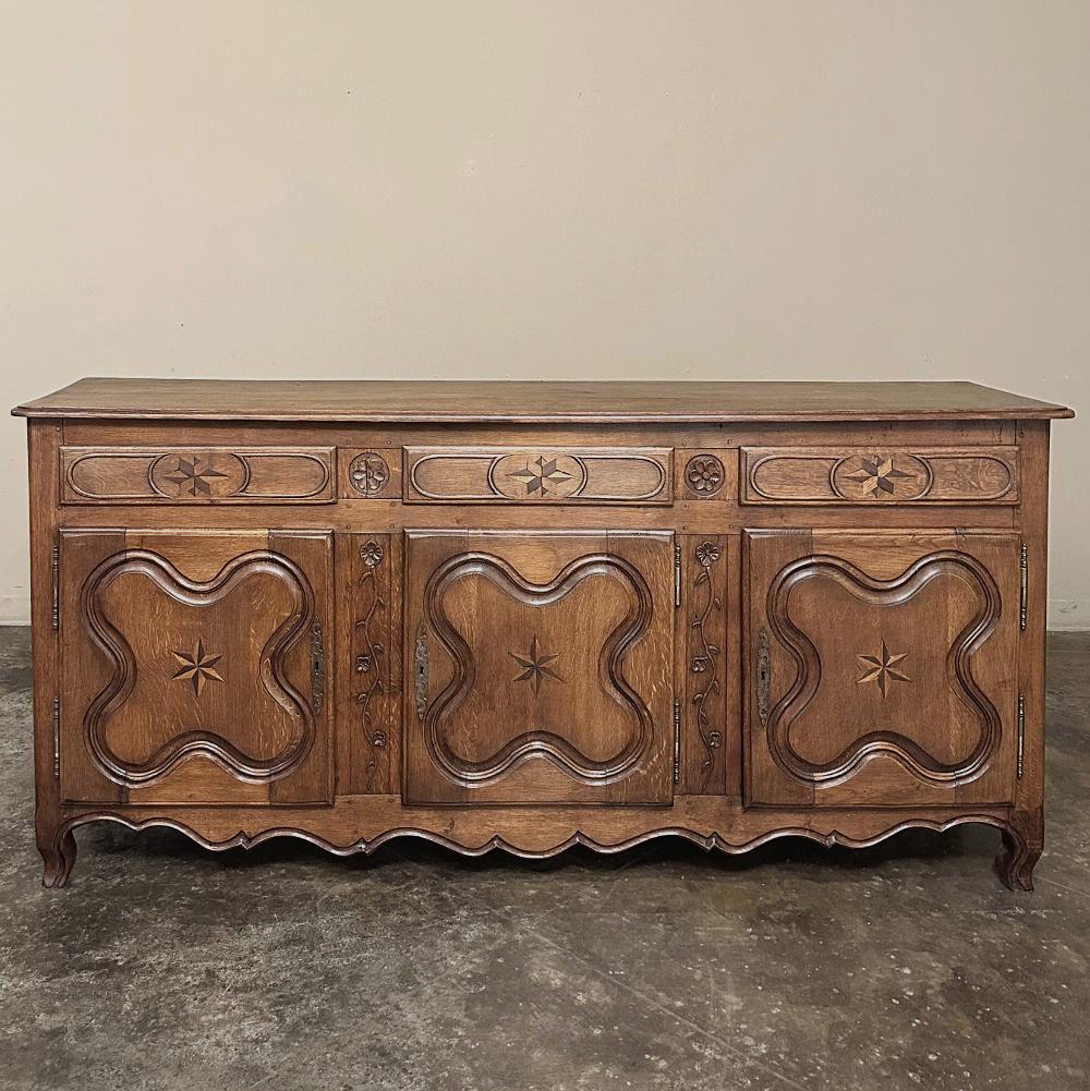 Hand-Carved 19th Century Country French Inlaid Buffet For Sale