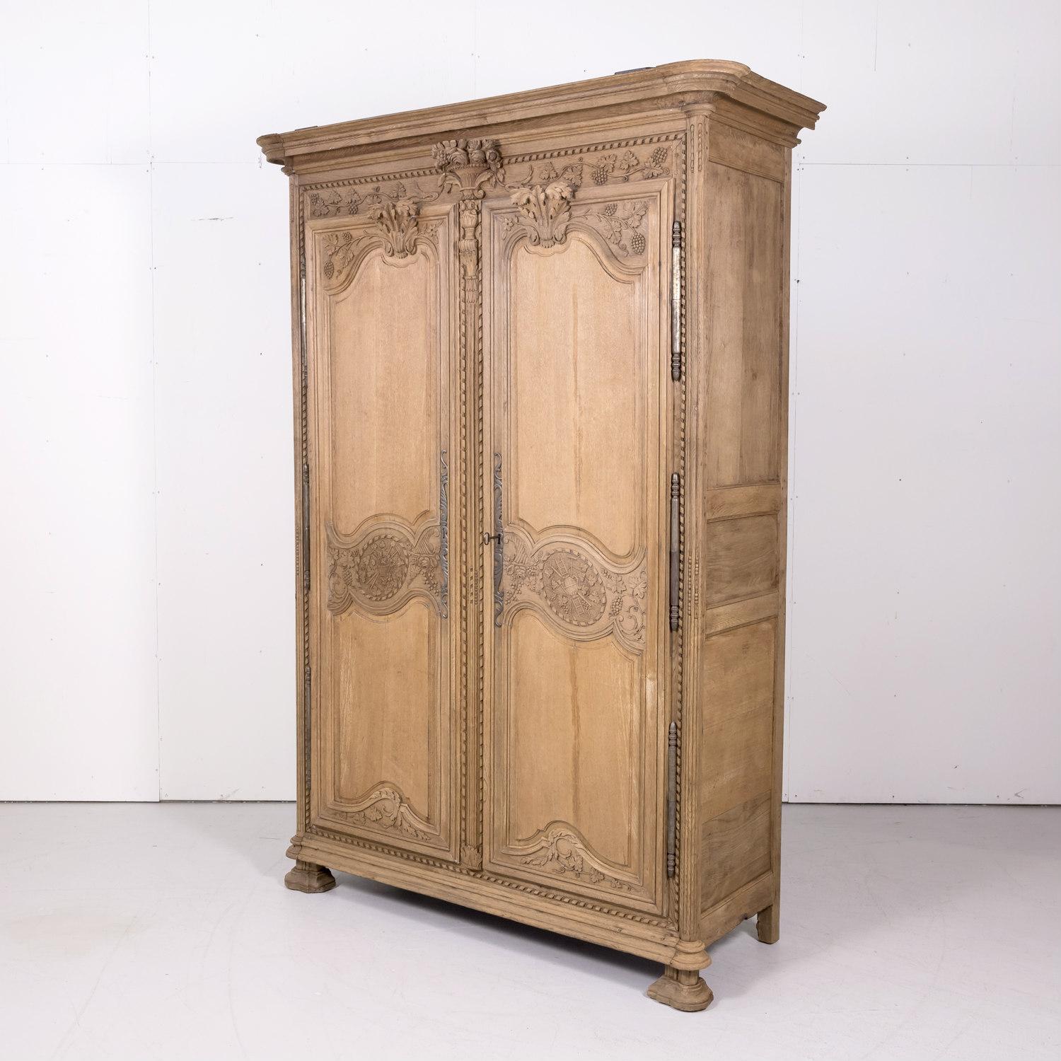 Louis XV 19th Century Country French Louis XIV Style Bleached Normandy Wedding Armoire