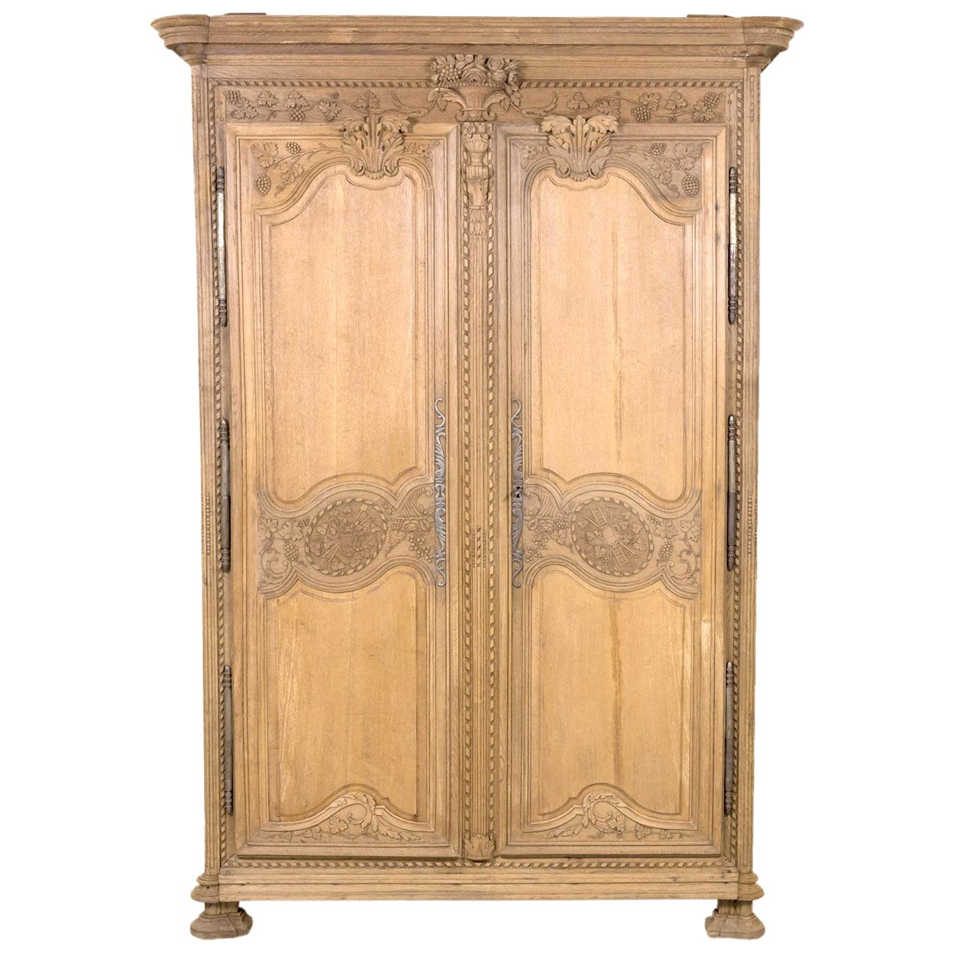 19th Century Country French Louis XIV Style Bleached Normandy Wedding Armoire
