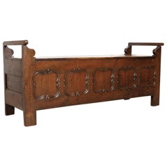 19th Century Country French Louis XIV Style Hall or Window Bench with Storage