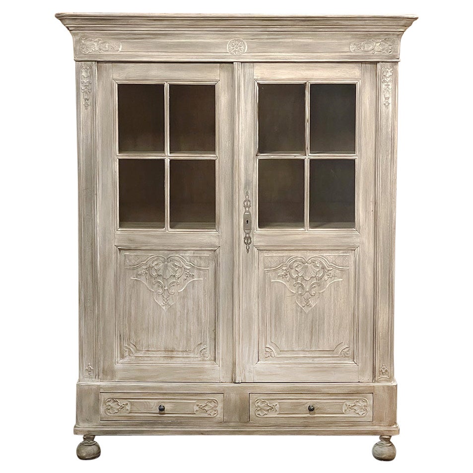 19th Century Country French Louis XIV Whitewashed Bookcase