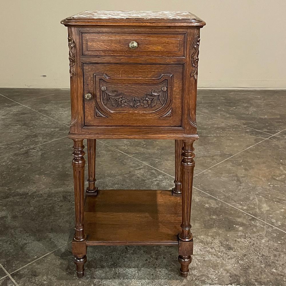 Hand-Crafted 19th Century Country French Louis XVI Marble Top Nightstand For Sale