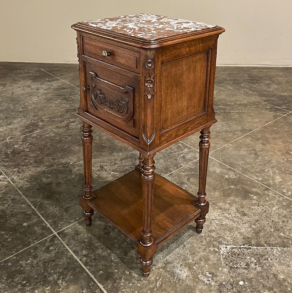 19th Century Country French Louis XVI Marble Top Nightstand In Good Condition For Sale In Dallas, TX