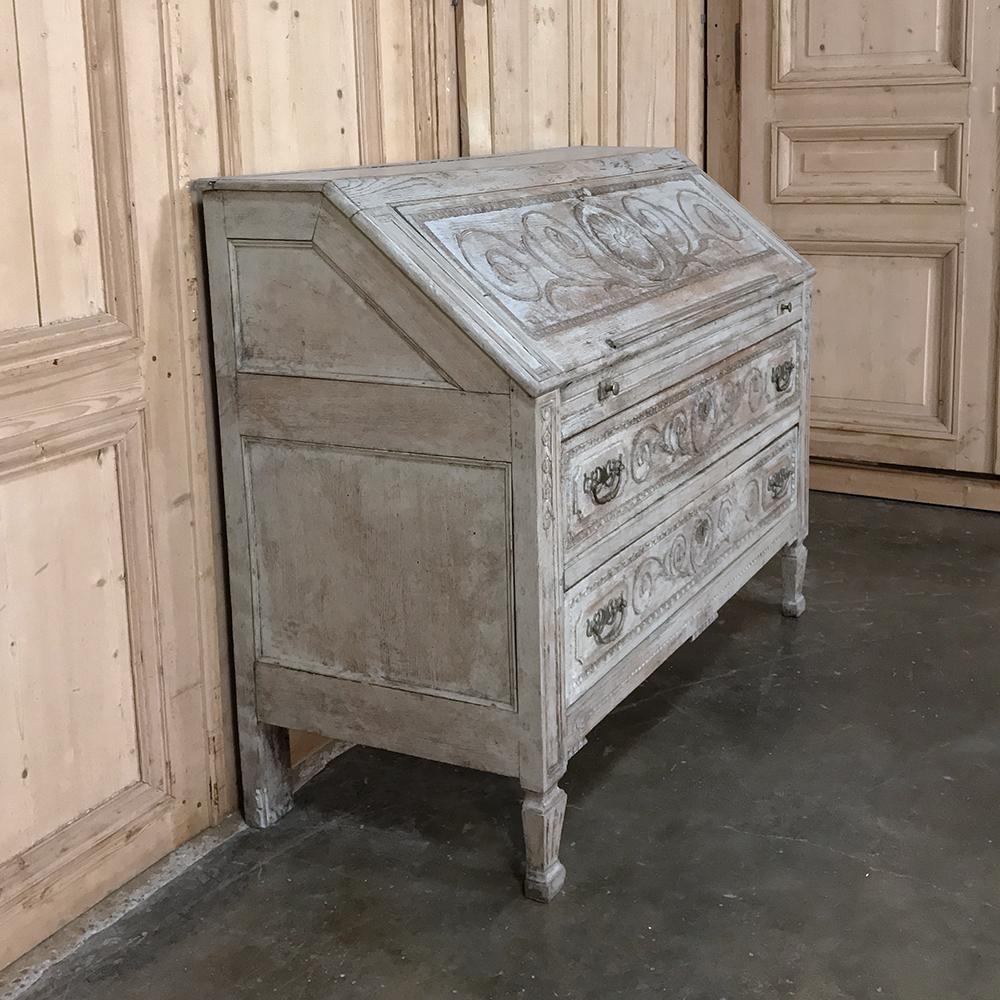 19th Century Country French Louis XVI Painted Secretary In Distressed Condition In Dallas, TX