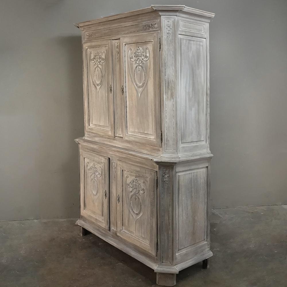19th Century Country French Louis XVI Stripped Buffet a Deux Corps In Good Condition In Dallas, TX