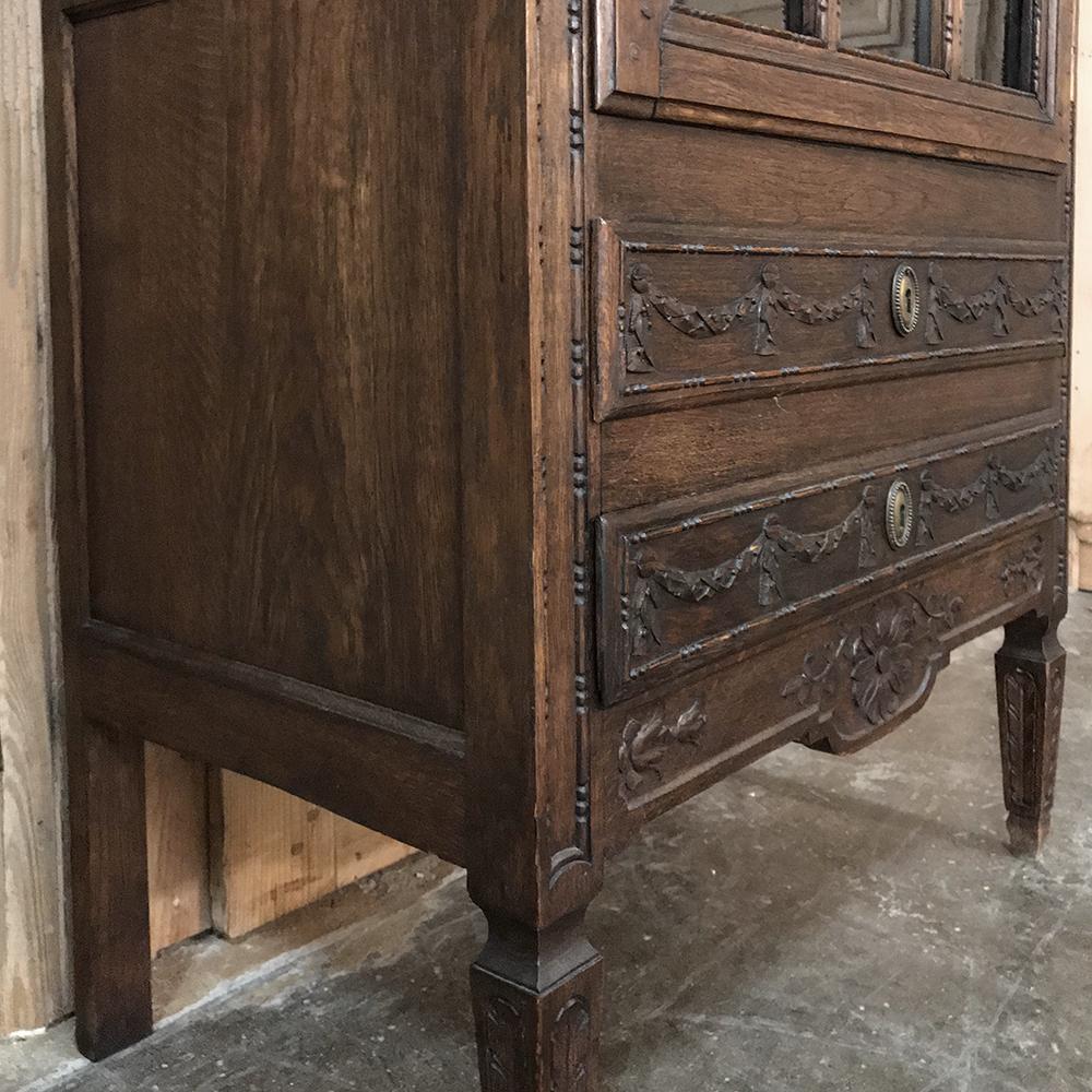 Glass 19th Century Country French Louis XVI Hand Carved Oak Vitrine, Chiffonier