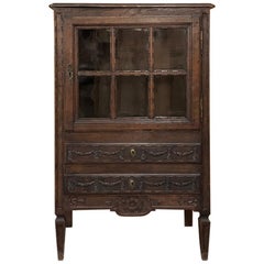 19th Century Country French Louis XVI Hand Carved Oak Vitrine, Chiffonier