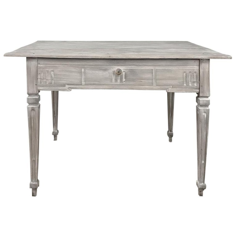 19th Century Country French Louis XVI Whitewashed End Table, Writing