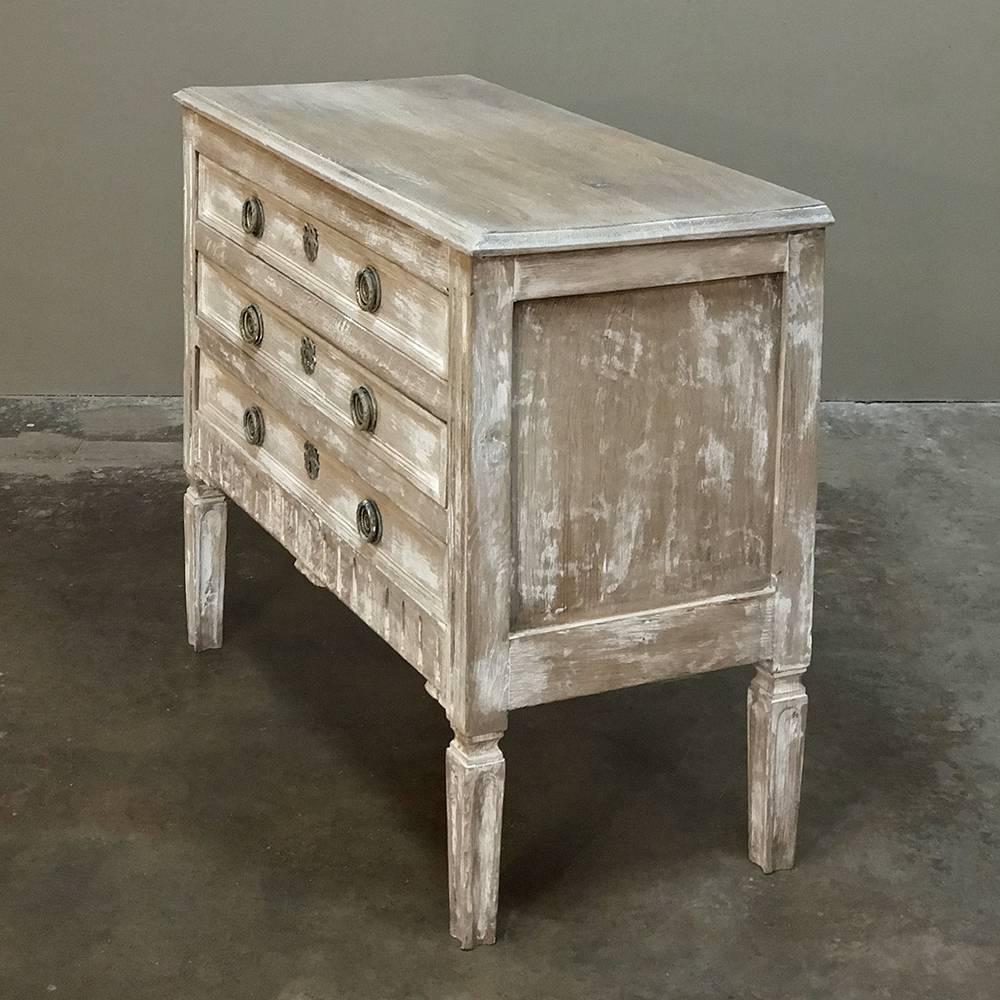 19th Century Country French Louis XVI Whitewashed Pine Commode 6