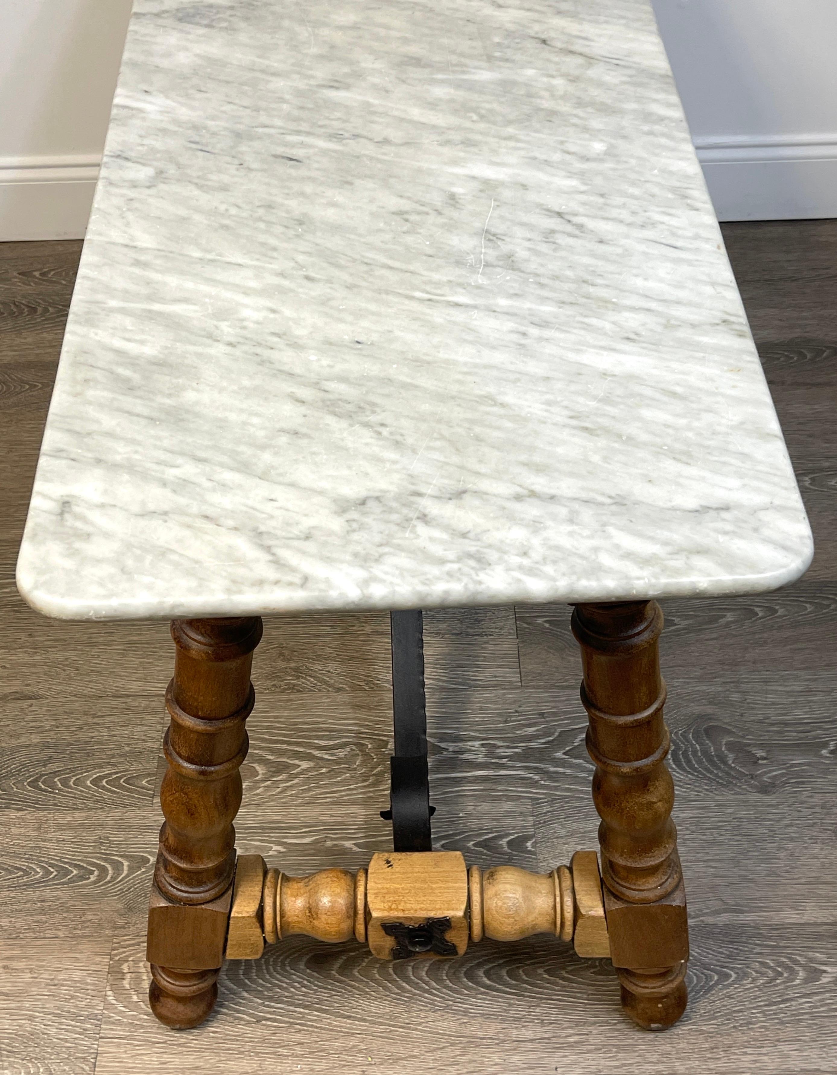 19th Century Country French Marble Top Bleached Pine & Iron Patisserie Console For Sale 4