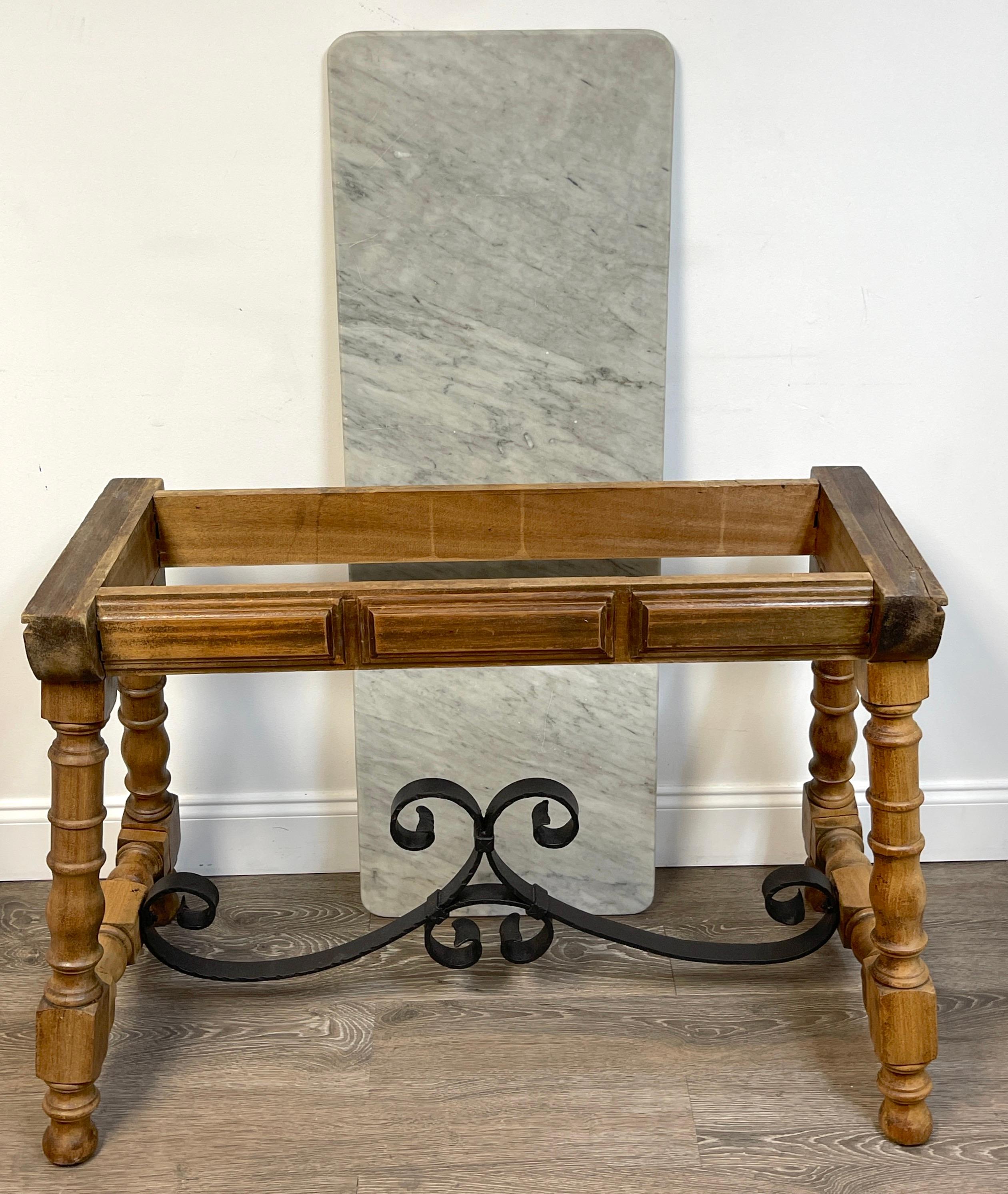 19th Century Country French Marble Top Bleached Pine & Iron Patisserie Console For Sale 6