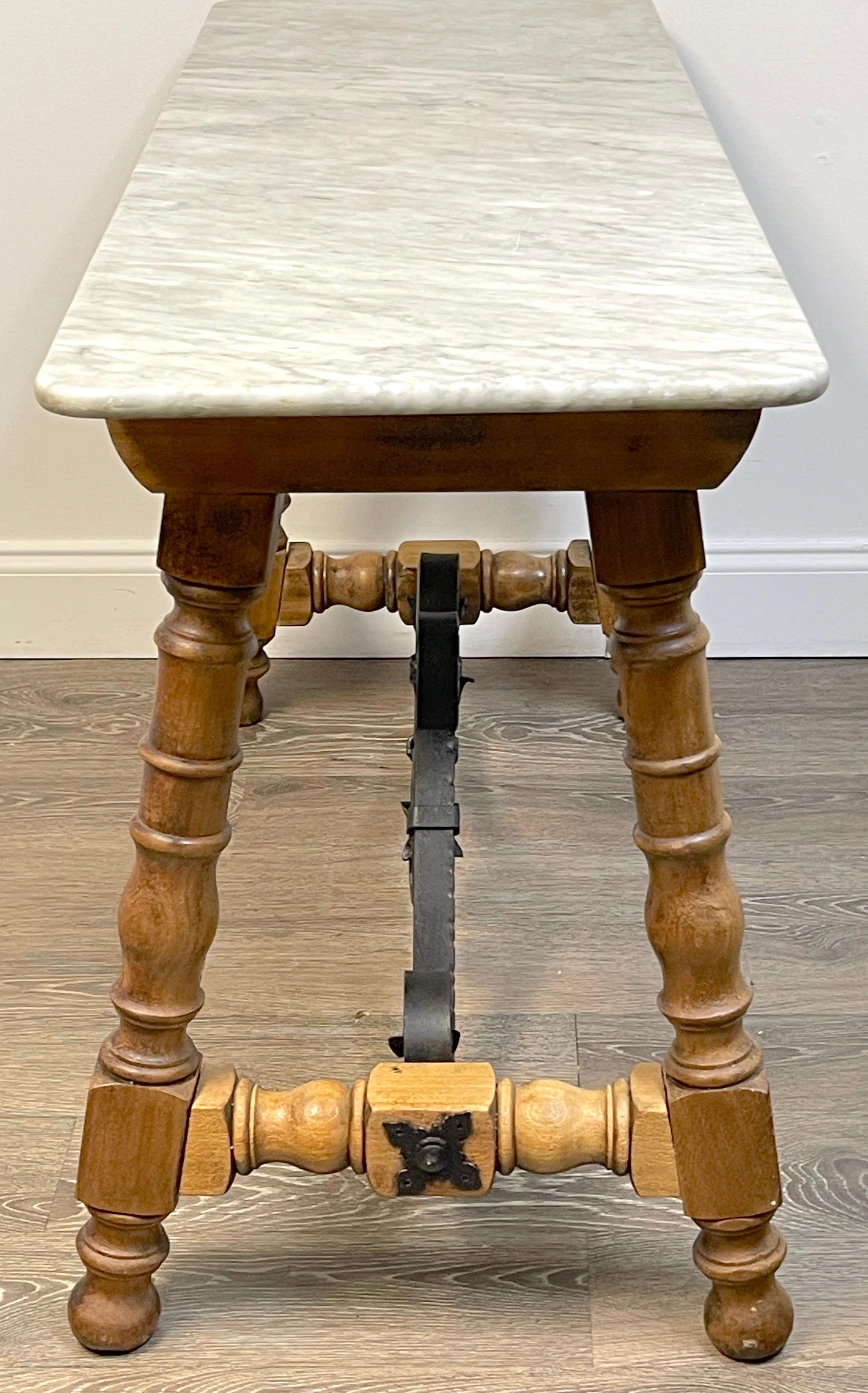 19th Century Country French Marble Top Bleached Pine & Iron Patisserie Console For Sale 3