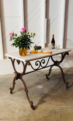 19th Century Country French Marble Top Iron Butchers Table Console