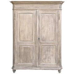 19th Century Country French Neoclassical Whitewashed Armoire