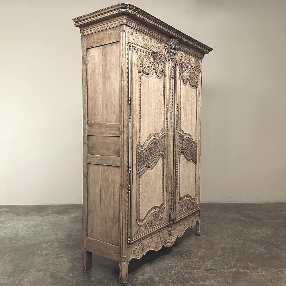 Brass 19th Century Country French Normandie Armoire in Stripped Oak For Sale