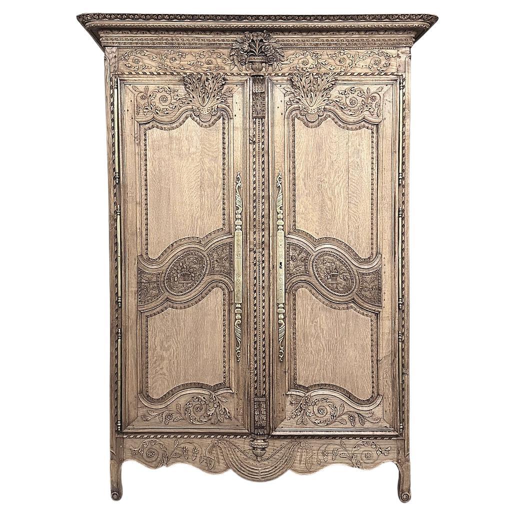 19th Century Country French Normandie Armoire in Stripped Oak For Sale