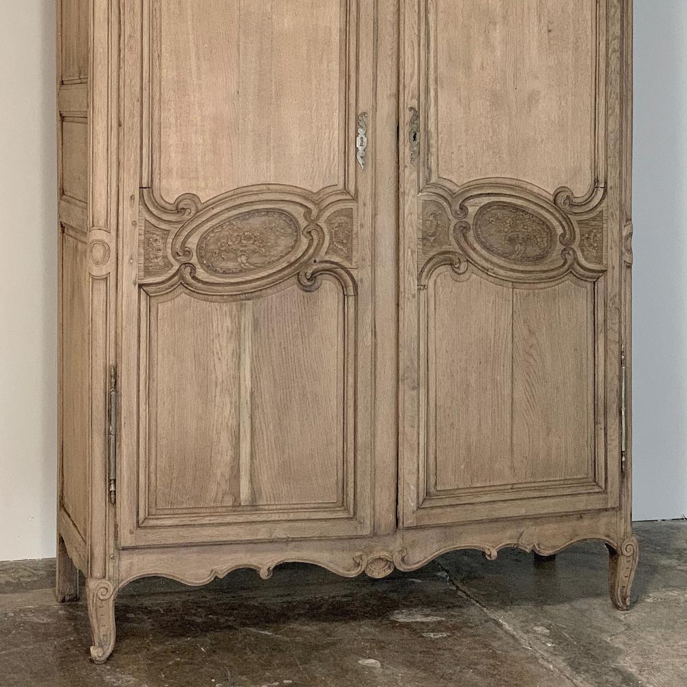 Hand-Carved 19th Century Country French Normandy Stripped Oak Armoire