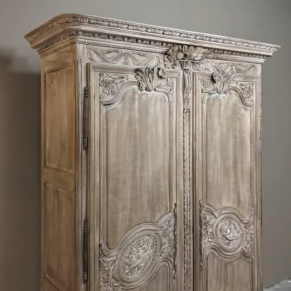 Hand-Crafted 19th Century Country French Normandy Stripped Oak Wedding Armoire