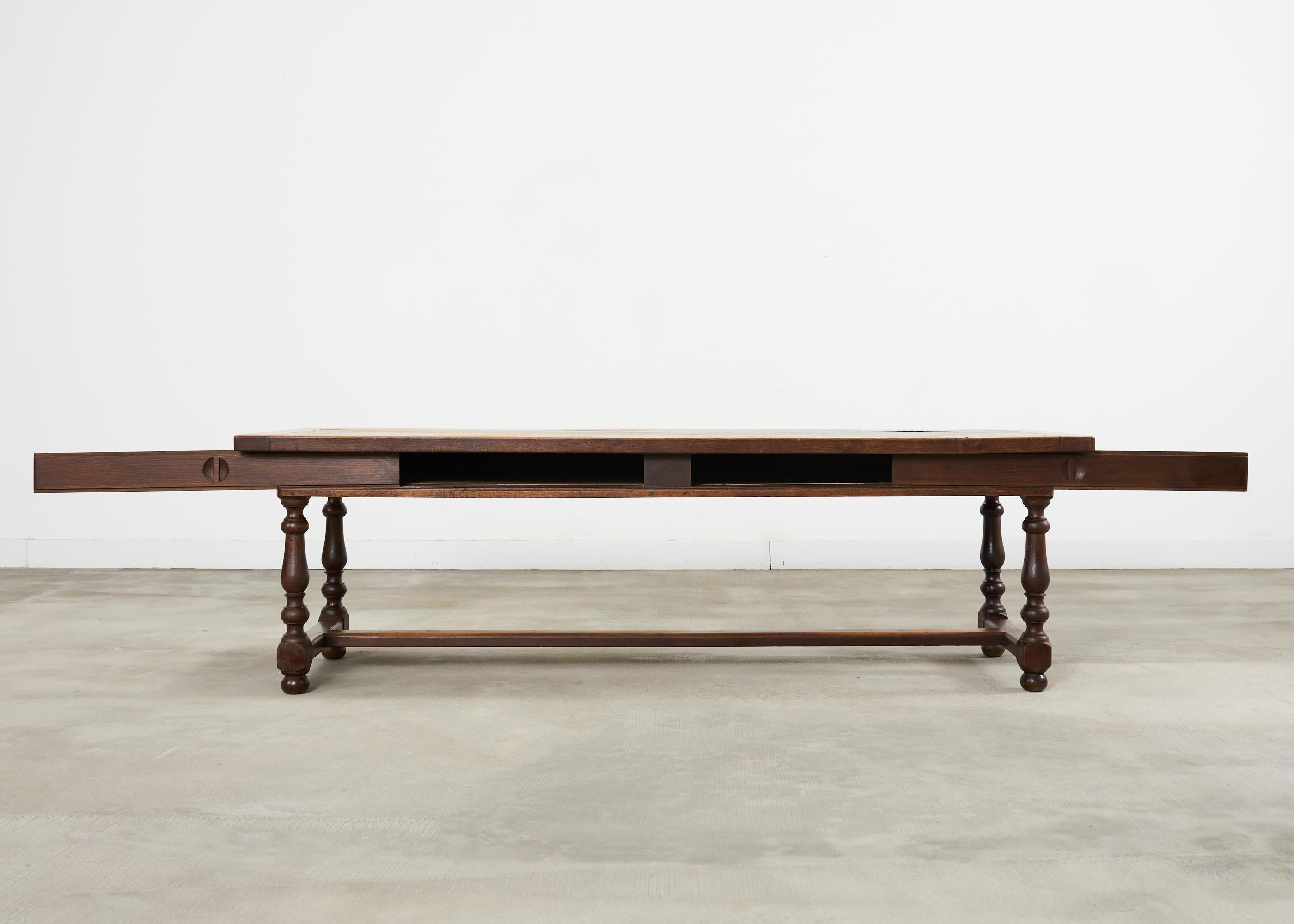 19th Century Country French Oak Farmhouse Trestle Dining Table 8 Ft. For Sale 8