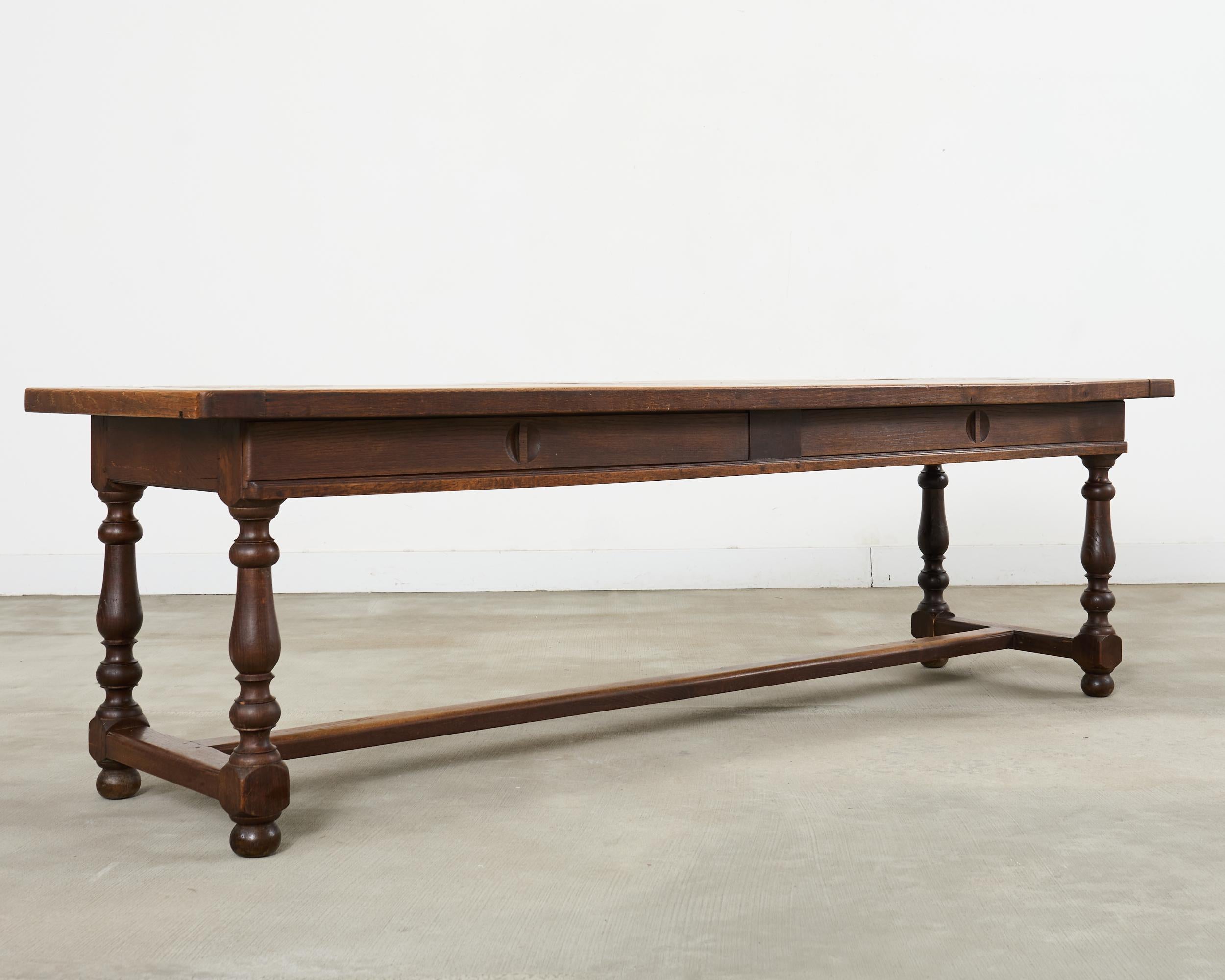 Hand-Crafted 19th Century Country French Oak Farmhouse Trestle Dining Table 8 Ft. For Sale