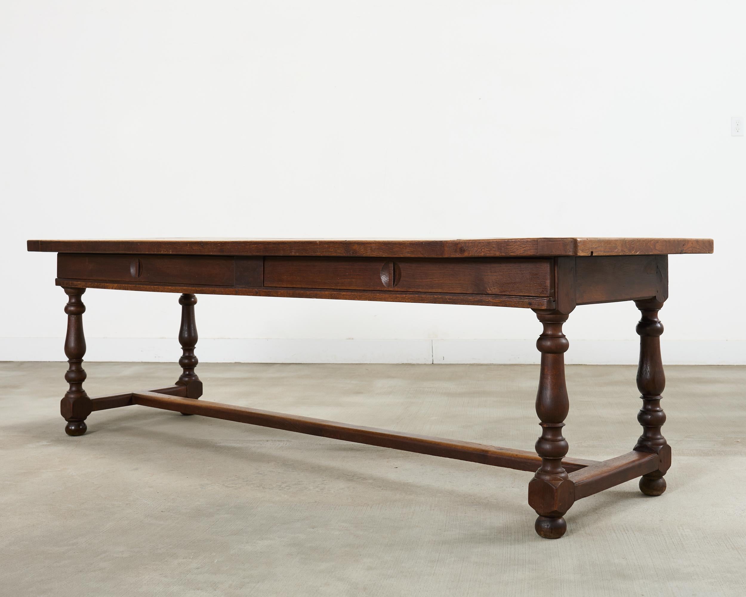 19th Century Country French Oak Farmhouse Trestle Dining Table 8 Ft. For Sale 1