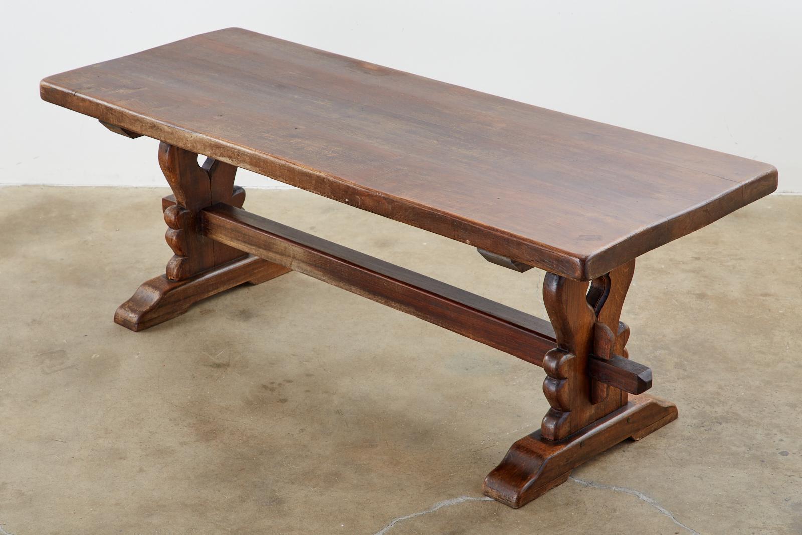 Rustic 19th Century Country French Oak Farmhouse Trestle Dining Table