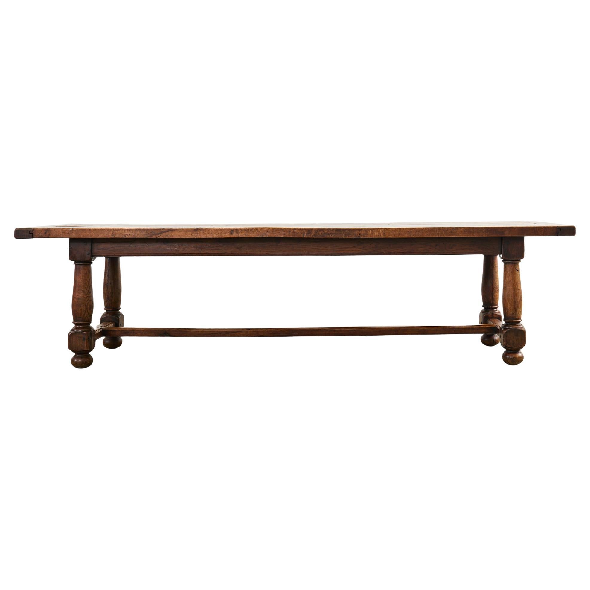 Mesa de comedor de caballete de granja de roble francés del siglo XIX