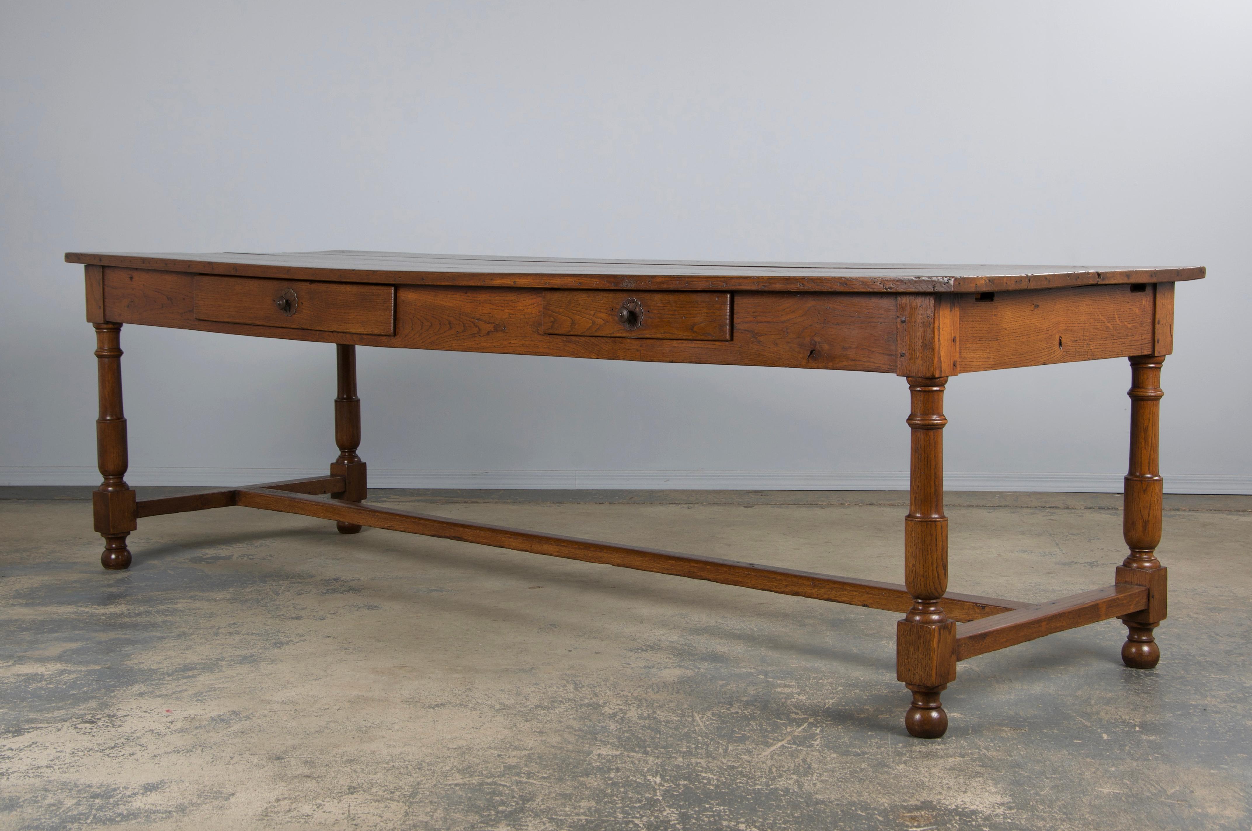 19th Century Country French Oak Farmhouse Trestle Harvest Table For Sale 9