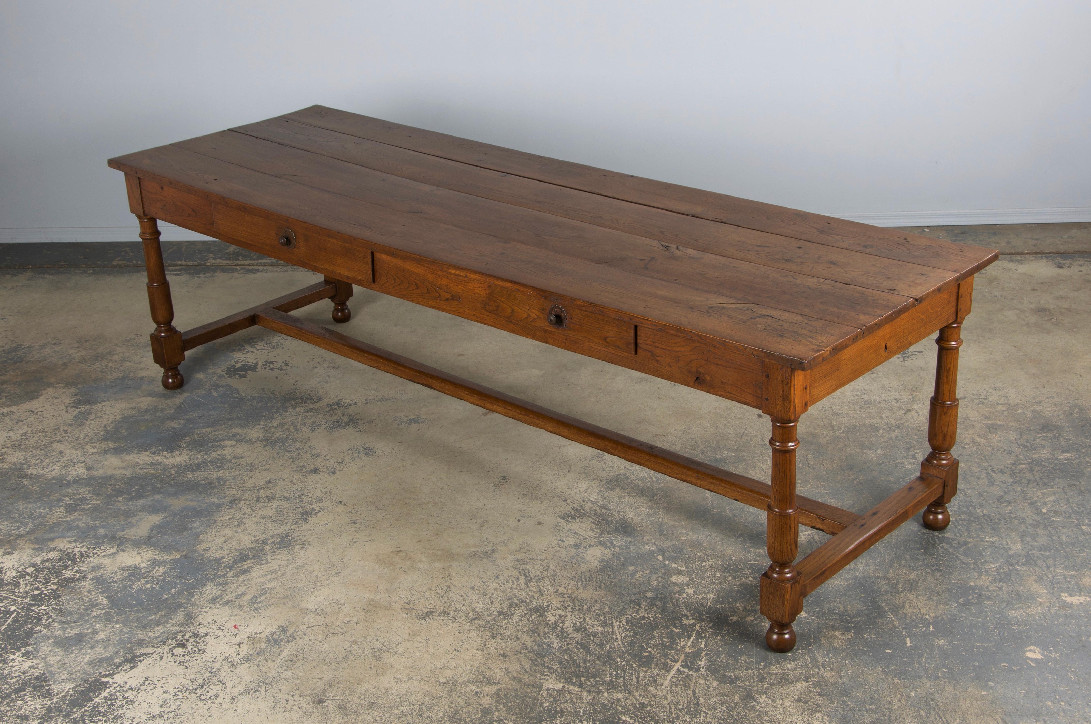 19th Century Country French Oak Farmhouse Trestle Harvest Table For Sale 11