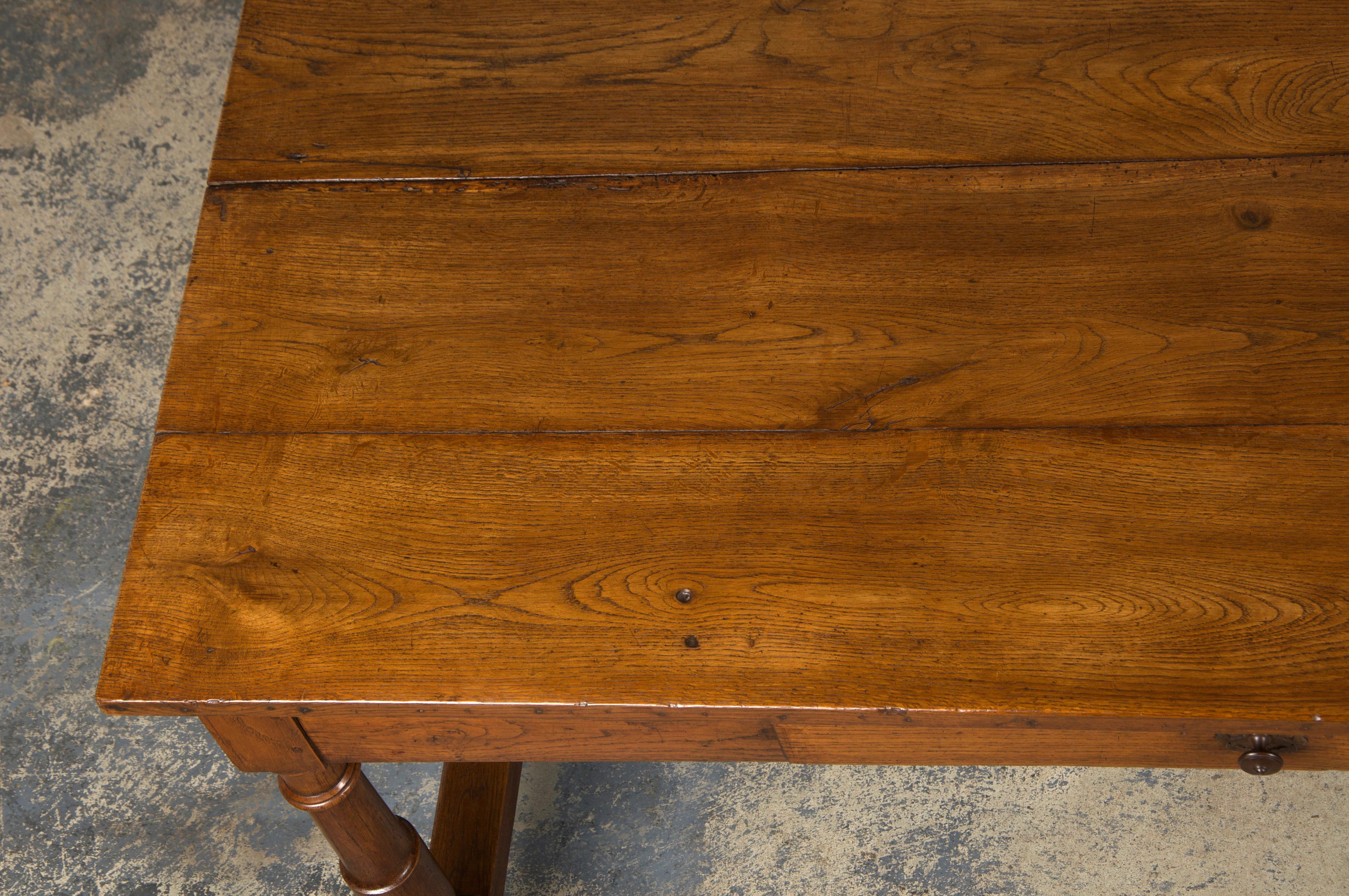 Hand-Carved 19th Century Country French Oak Farmhouse Trestle Harvest Table For Sale