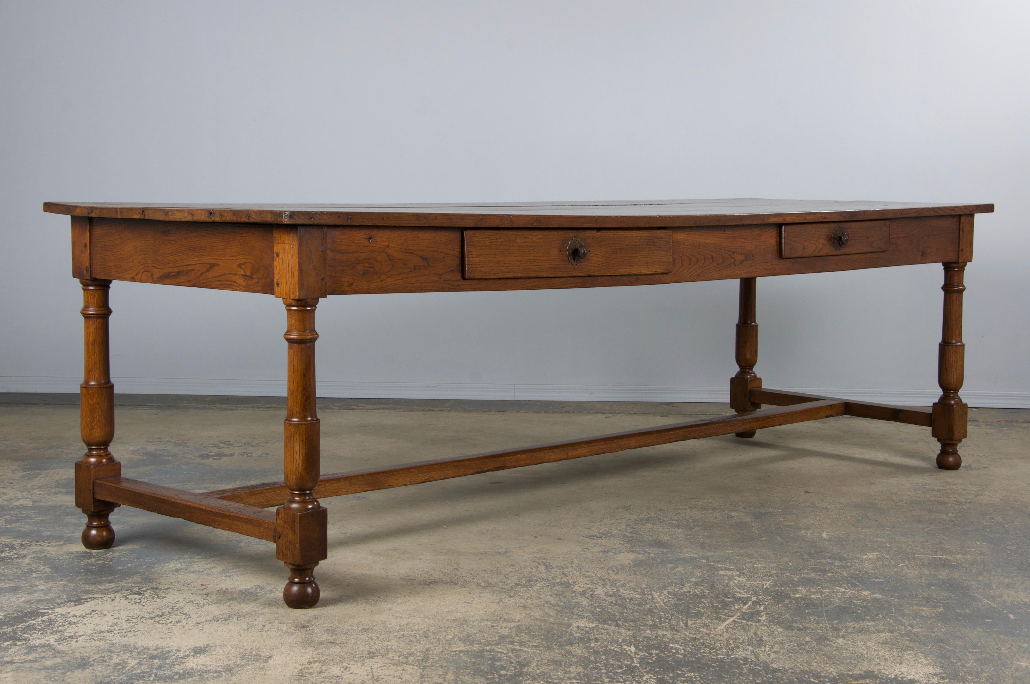 19th Century Country French Oak Farmhouse Trestle Harvest Table For Sale 1