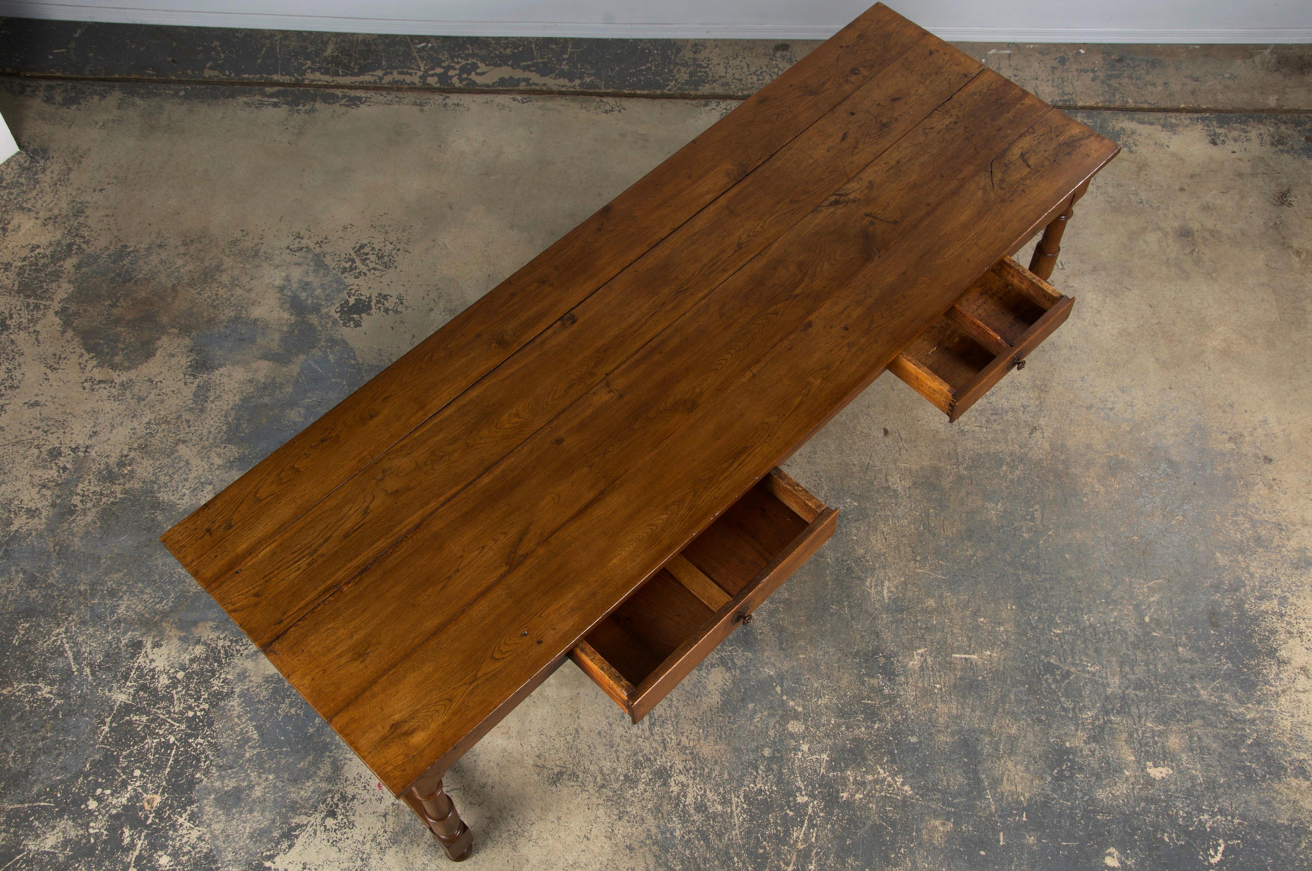 19th Century Country French Oak Farmhouse Trestle Harvest Table For Sale 4